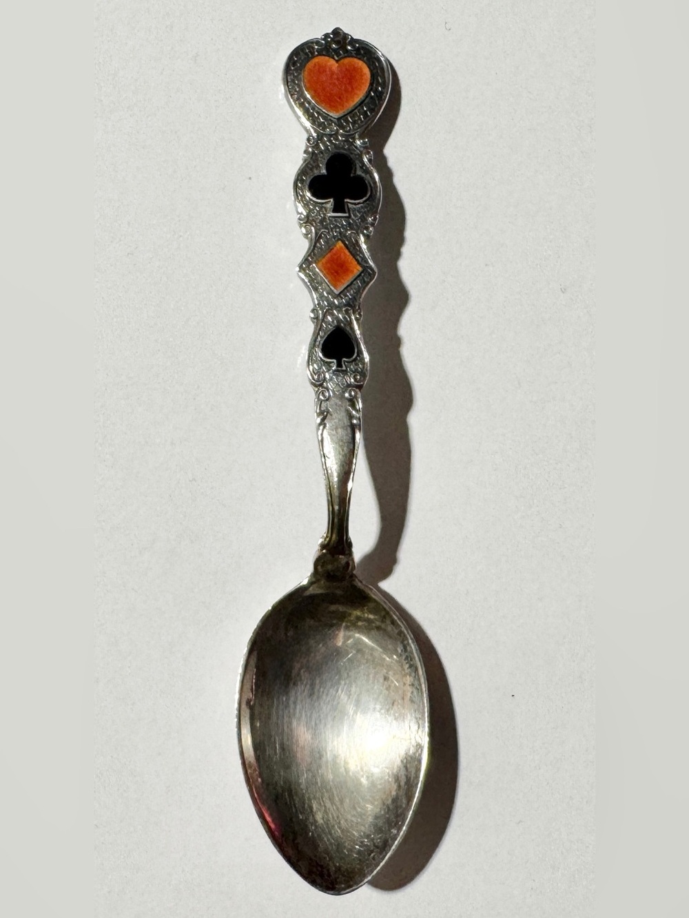 Vintage Paye & Baker Sterling & Enameled Card Suit Souvenir Spoon 10g Heart P&B